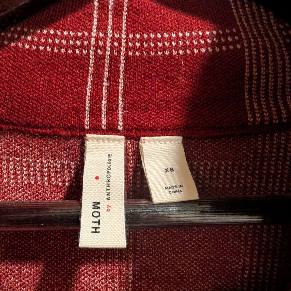 Anthropologie Moth Rust Red Plaid Funnel Neck Coat - Structured & Cozy - Picture 4 of 6